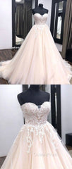 Unique Sweetheart Neck Tulle Lace Applique Long Wedding Dresses, Lace Bridal Dresses