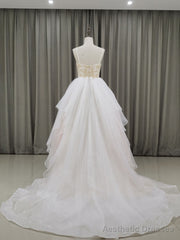 Unique Sweetheart Neck Tulle Long Prom Dresses, Tulle Graduation With Beading Sequin