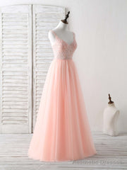 Unique Tulle Beads Long Prom Dress, Tulle Evening Dress