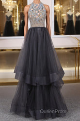 Unique tulle beads long Evening Prom Dresses tulle long evening Dresses