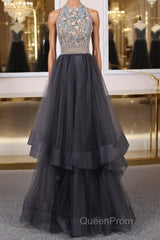 Unique tulle beads long Evening Prom Dresses tulle long evening Dresses