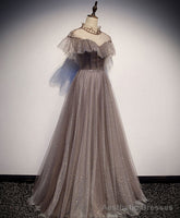 Unique Tulle Long Prom Dress, Tulle Gray Evening Dress
