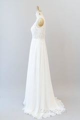 V-neck Appliques Chiffon A-line Wedding Dresses