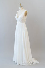 V-neck Appliques Chiffon A-line Wedding Dresses
