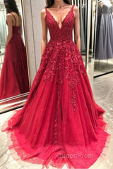 V Neck Backless Burgundy Lace Long Evening Prom Dresses, Burgundy Lace Formal Graduation Evening Dresses