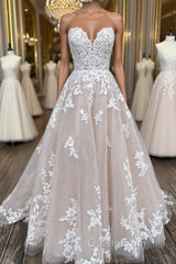 V Neck Backless Champagne Lace Appliques Long Evening Prom Dresses, Champagne Lace Formal Evening Dresses