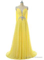 V-neck Cap Sleeves Chiffon Crystals Open Back Long Evening Dresses