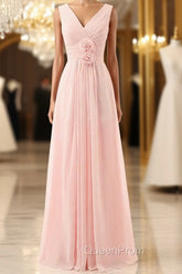 V-Neck Chiffon With Flower(S) Bridesmaid Dresses