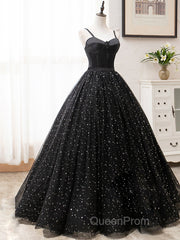 V Neck Glitter Black Long Evening Prom Dresses