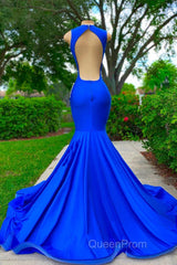V-neck Mermaid Appliques Lace Sequined Open Back One Shoulder Floor-length Sleeveless Evening Prom Dresses
