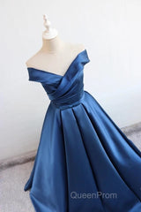 V Neck Off The Shoulder Long Satin Evening Prom Dresses Ball Gowns