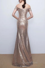 V-Neck Off The Shoulder Long Sequin Mermaid Bridesmaid Dresses