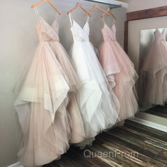 V Neck Organza Ruffles Princess Wedding Gowns Sexy