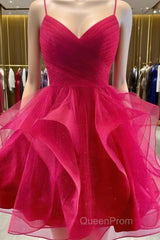 V Neck Short Burgundy Evening Prom Dresses, Short Burgundy Formal Homecoming Graduation Dresses