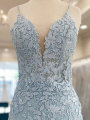 V Neck Short Light Blue Lace Evening Prom Dresses, V Neck Blue Lace Short Graduation Homecoming Dresses