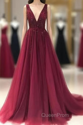 V Neckline Evening Prom Dresses Long , Evening Dresses, Formal Dresses, Graduation School Party Dance Dresses