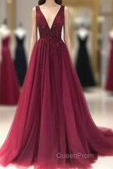 V Neckline Evening Prom Dresses Long , Evening Dresses, Formal Dresses, Graduation School Party Dance Dresses
