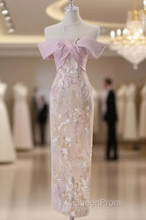 Vintage A Line Strapless Party Dresses Pink Evening Prom Dresses