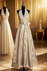 Vintage A Line V Neckline Champagne Lace Evening Prom Gown Fairy Evening Prom Dresses