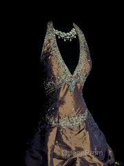 Vintage Ball Gown Halter Brown Sleeveless Long Evening Prom Gown Fairy Evening Prom Dresses