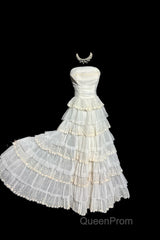 Vintage Ball Gown Strapless White Lace Evening Prom Gown Fairy Evening Prom Dresses