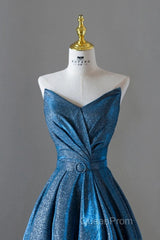 Vintage Ball Gown Sweetheart Blue Sequin Long Evening Prom Gown Fairy Evening Prom Dresses