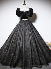 Vintage Black Velvet Short Sleeve Quinceanera Dress