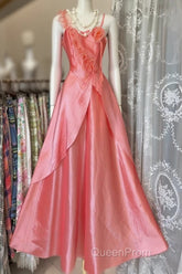 Vintage Fashion A Line Spaghetti Straps Pink Floor Length Evening Dresses Evening Prom Dresses
