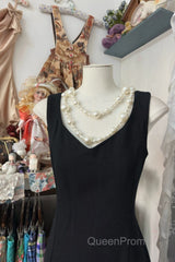 Vintage Fashion Sheath Straps Black Slit Floor Length Evening Dresses Evening Prom Dresses