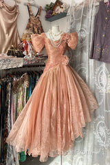 Vintage High Low Short Sleeves Flowers Evening Dresses Evening Prom Dresses