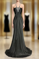 Vintage Mermaid Halter Gray Long Evening Prom Gown Fairy Evening Prom Dresses