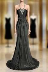 Vintage Mermaid Halter Gray Long Evening Prom Gown Fairy Evening Prom Dresses