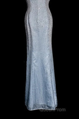 Vintage Mermaid Halter Neck Blue Sequin Evening Prom Gown Fairy Evening Prom Dresses