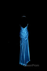 Vintage Mermaid Halter Neck Royal Blue Satin Backless Evening Prom Gown Fairy Evening Prom Dresses