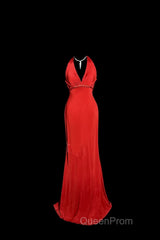 Vintage Mermaid Halter Satin Red Evening Prom Gown Fairy Evening Prom Dresses