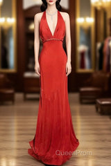 Vintage Mermaid Halter Satin Red Evening Prom Gown Fairy Evening Prom Dresses