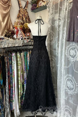 Vintage Mermaid Halter Sleeveless Long Black Lace Evening Dresses Evening Prom Dresses