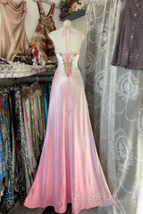Vintage Mermaid Halter Sleeveless Long Ombre Pink Evening Dresses Evening Prom Dresses