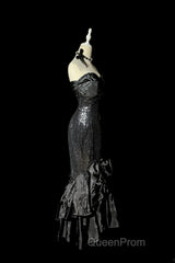 Vintage Mermaid Sweetheart Black Sequin Long Evening Prom Gown Fairy Evening Prom Dresses