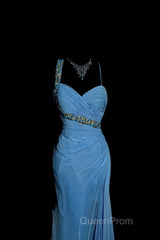 Vintage Mermaid Sweetheart Blue Chiffon Long Evening Prom Gown Fairy Evening Prom Dresses