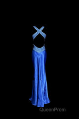 Vintage Mermaid Sweetheart Neckline Royal Blue Satin Backless Evening Prom Gown Fairy Evening Prom Dresses