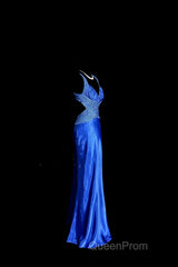 Vintage Mermaid Sweetheart Neckline Royal Blue Satin Backless Evening Prom Gown Fairy Evening Prom Dresses
