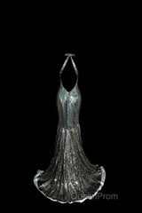 Vintage Mermaid V Neckline Gray Sequin Long Evening Prom Gown Fairy Evening Prom Dresses