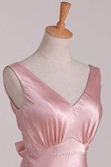 Vintage Mermaid V Neckline Pink Satin Long Evening Prom Dresses Party Evening Dresses