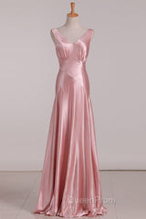 Vintage Mermaid V Neckline Pink Satin Long Evening Prom Dresses Party Evening Dresses