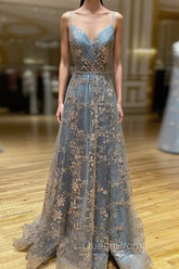 Vintage Evening Prom Dresses 90S, A-line V Neck Sleeveless Sweep Train Tulle Satin Evening Prom Dresses With Appliqued Split