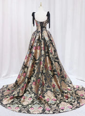 Vintage Satin Straps Floral Long Formal Evening Long Dresses Evening Prom Dresses