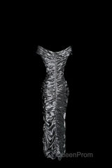 Vintage Sheath Off The Shoulder Silver Gray Sleeveless Long Evening Prom Gown Fairy Evening Prom Dresses