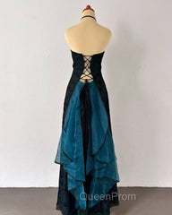 Vintage Strapless Blue Satin Sleeveless Black Tulle Beaded Ball Dresses Birthday Evening Dresses