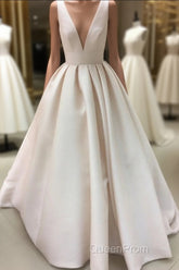 Vintage Style V-Neck Satin Wedding Dresses Ball Gown